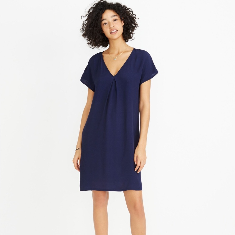 Madewell Moment Shift Dress V-Neck Navy Blue Lightweight Shift Dress Size XXS